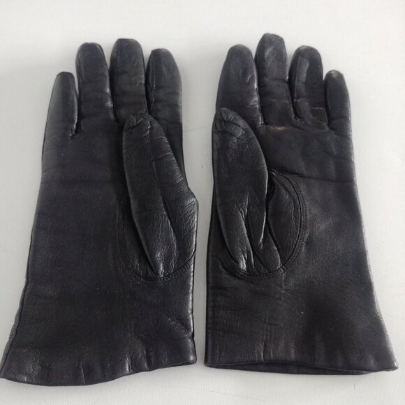 Womens black leather gloves fur lined size 6 1/2 - Picture 6 of 9